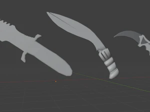 Low Poly Triple Knife Pack 3D Model