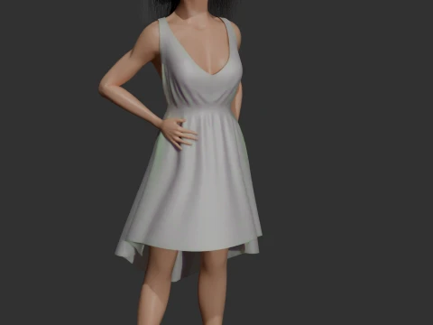 Personagem feminina estilizada em 3D com vestido elegante pronta para o jogo Modelo 3D
