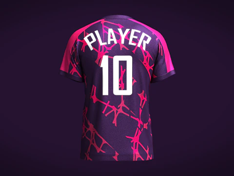 Camiseta de f&uacute;tbol para hombre, color rosa intenso y morado, Player-10 Modelo 3D