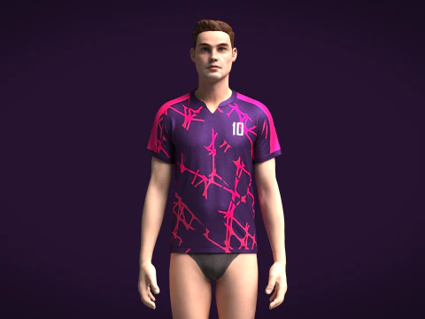 Camiseta de f&uacute;tbol para hombre, color rosa intenso y morado, Player-10 Modelo 3D