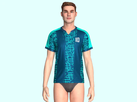 Mens Soccer Dark Ocean Blue Jersey Player-10 3D Model