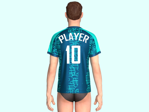 Mens Soccer Dark Ocean Blue Jersey Player-10 Modello 3D