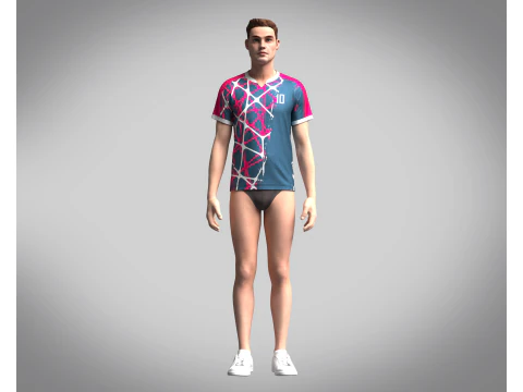 Mens Soccer Blue and Red Magenta Jersey Player-10 3D Model