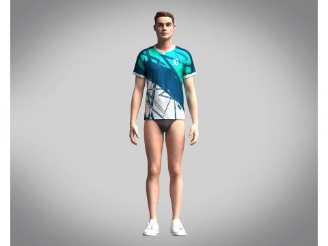 Mens Soccer Teaques Blue With White Jersey Player-10 3D मॉडल