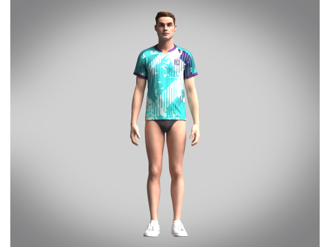 Mens Soccer Monochromatic Blue With White Jersey Player-10 3D 模型
