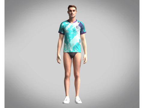 Mens Soccer Monochromatic Blue With White Jersey Player-10 3D Model