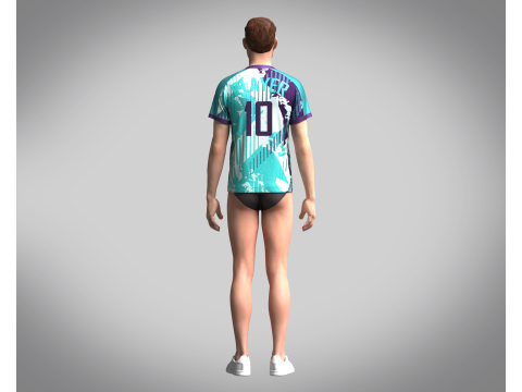 Mens Soccer Monochromatic Blue With White Jersey Player-10 3D 模型