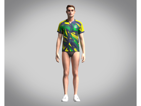 Mens Soccer Green yellow and Blue Jersey Player-10 3D 모델
