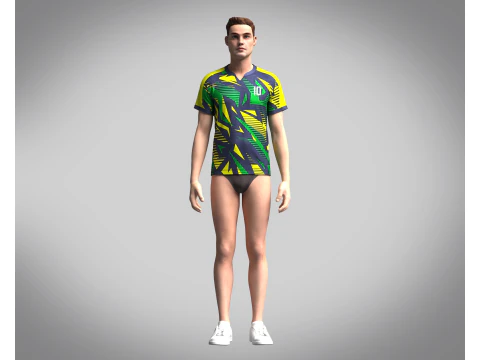 Mens Soccer Green yellow and Blue Jersey Player-10 3D Model