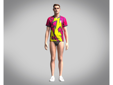 Mens Soccer Hot Pink and Yellow Jersey Player-10 3D 모델