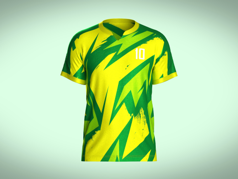 Mens Soccer Multi color Green and yellow Jersey Player-10 3Dモデル
