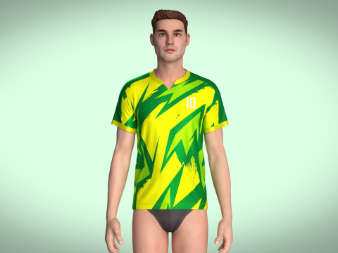 Mens Soccer Multi color Green and yellow Jersey Player-10 3D 모델