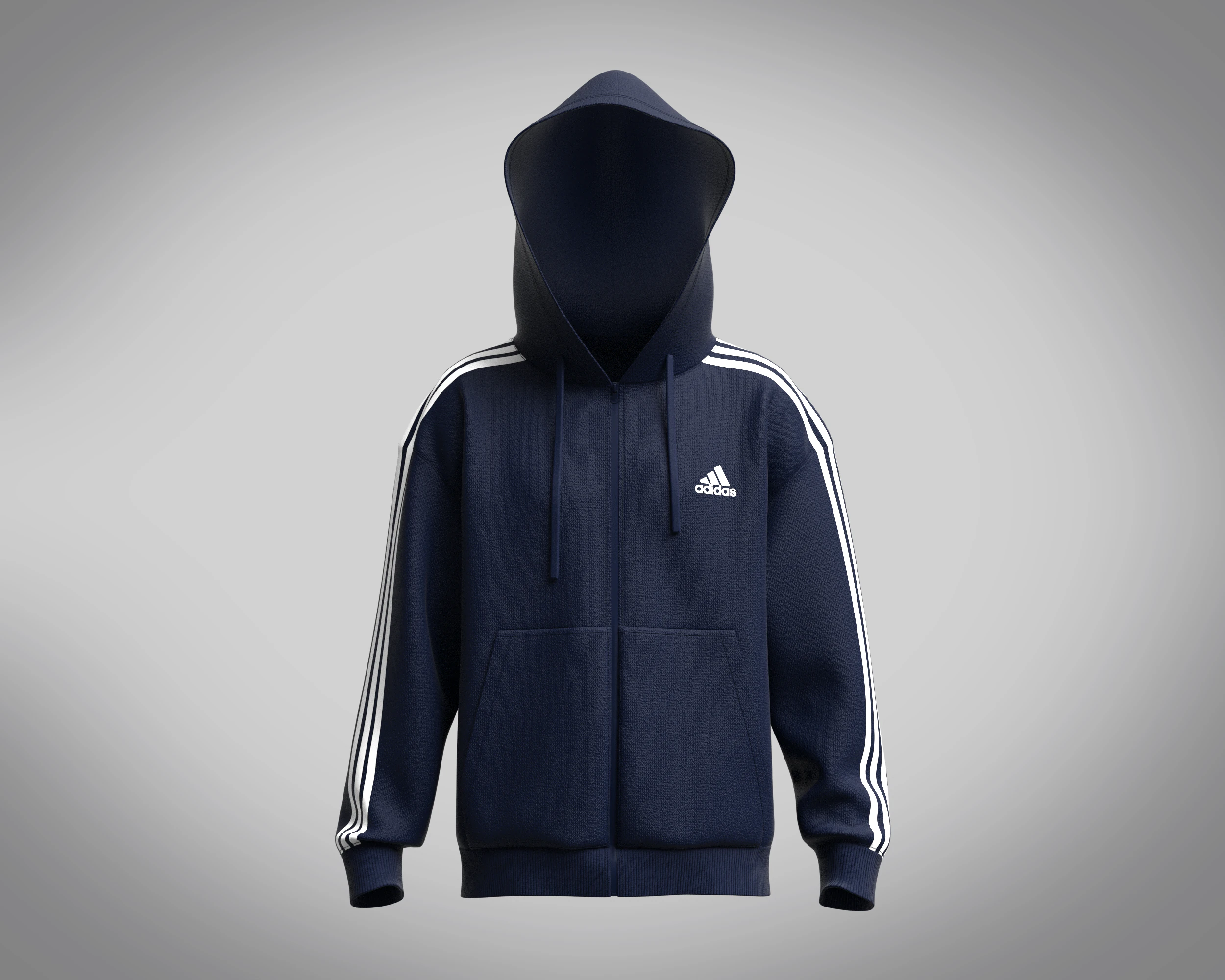 Adidas Essentials Fleece 3-Stripe Full Zip Hoodie 3D Model .c4d .max .obj .3ds .fbx .stl .blend