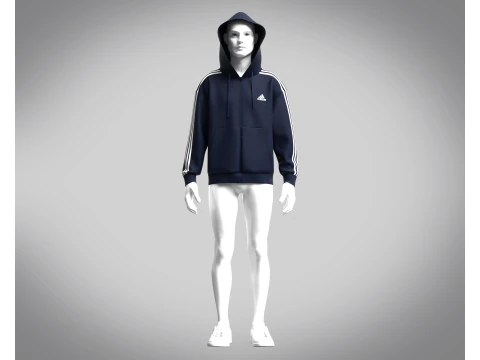 Adidas Essentials Fleece 3-Stripe Full Zip Hoodie 3D Model