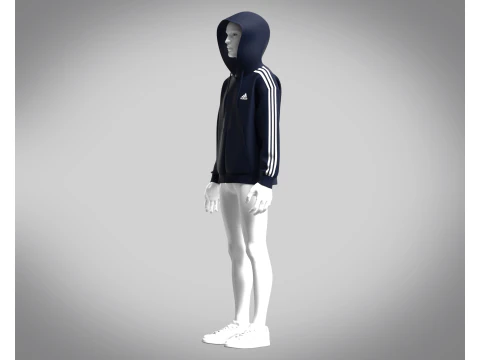Adidas Essentials Fleece 3-Stripe Full Zip Hoodie 3D Model