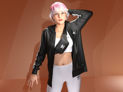 Adidas-Jacket and Legging with Side Bag - outfit 3Dモデル