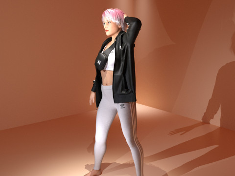 Adidas-Jacket and Legging with Side Bag - outfit 3D 模型