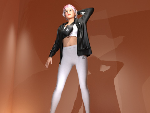 Adidas-Jacket and Legging with Side Bag - outfit 3D 模型