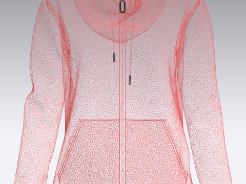 Girls Zipper Hoodie - Red 3D Model