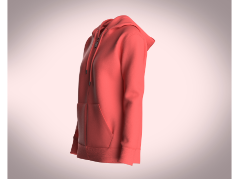 Girls Zipper Hoodie - Red 3D Model