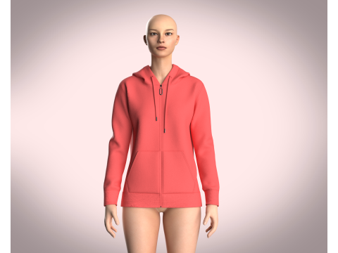 Girls Zipper Hoodie - Red 3D Model