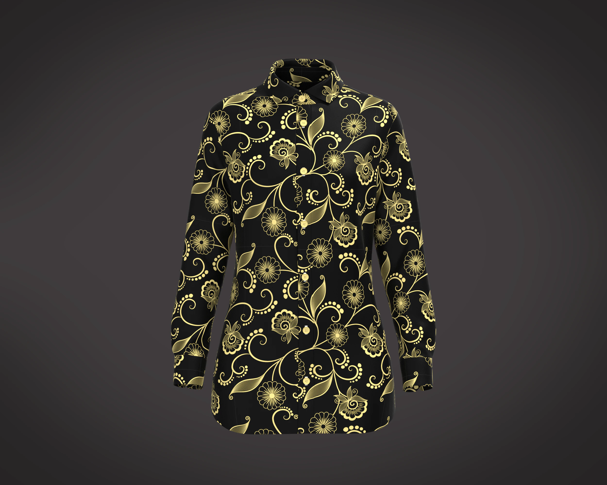 Ladies Long Sleeve Gold Print Shirt 3D Model .c4d .max .obj .3ds .fbx .stl .blend 