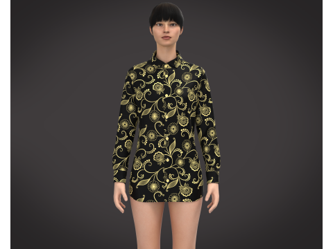Ladies Long Sleeve Gold Print Shirt 3D 模型