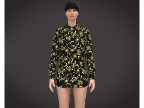 Ladies Long Sleeve Gold Print Shirt 3D Model
