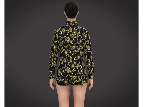 Ladies Long Sleeve Gold Print Shirt 3D 模型