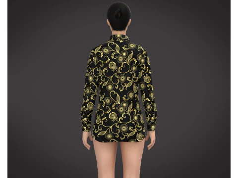 Ladies Long Sleeve Gold Print Shirt 3D Model