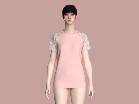 Ladies Raglan Tops Model 3D