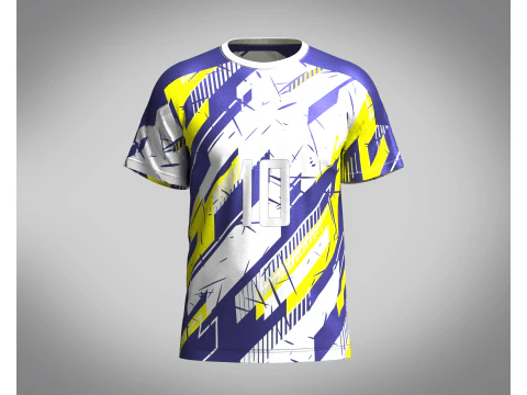 Calcio giallo con maglia blu multicolore Player-10 Modello 3D