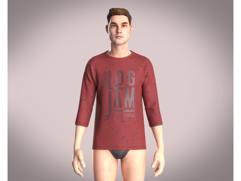 T-Shirt Three Quarter Sleeve - Log Jam 3D Model