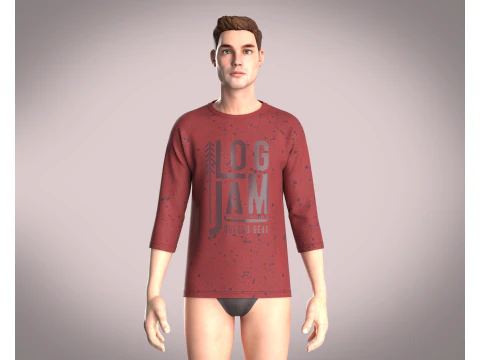 T-Shirt Three Quarter Sleeve - Log Jam 3D Model