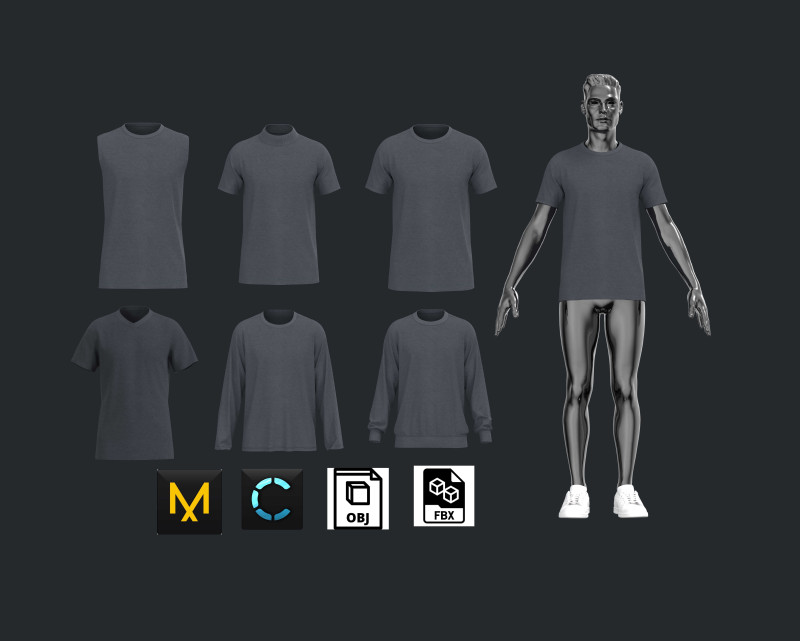 T-Shirt 6 Styles Pack Modelo 3D .c4d .max .obj .3ds .fbx .stl .blend 