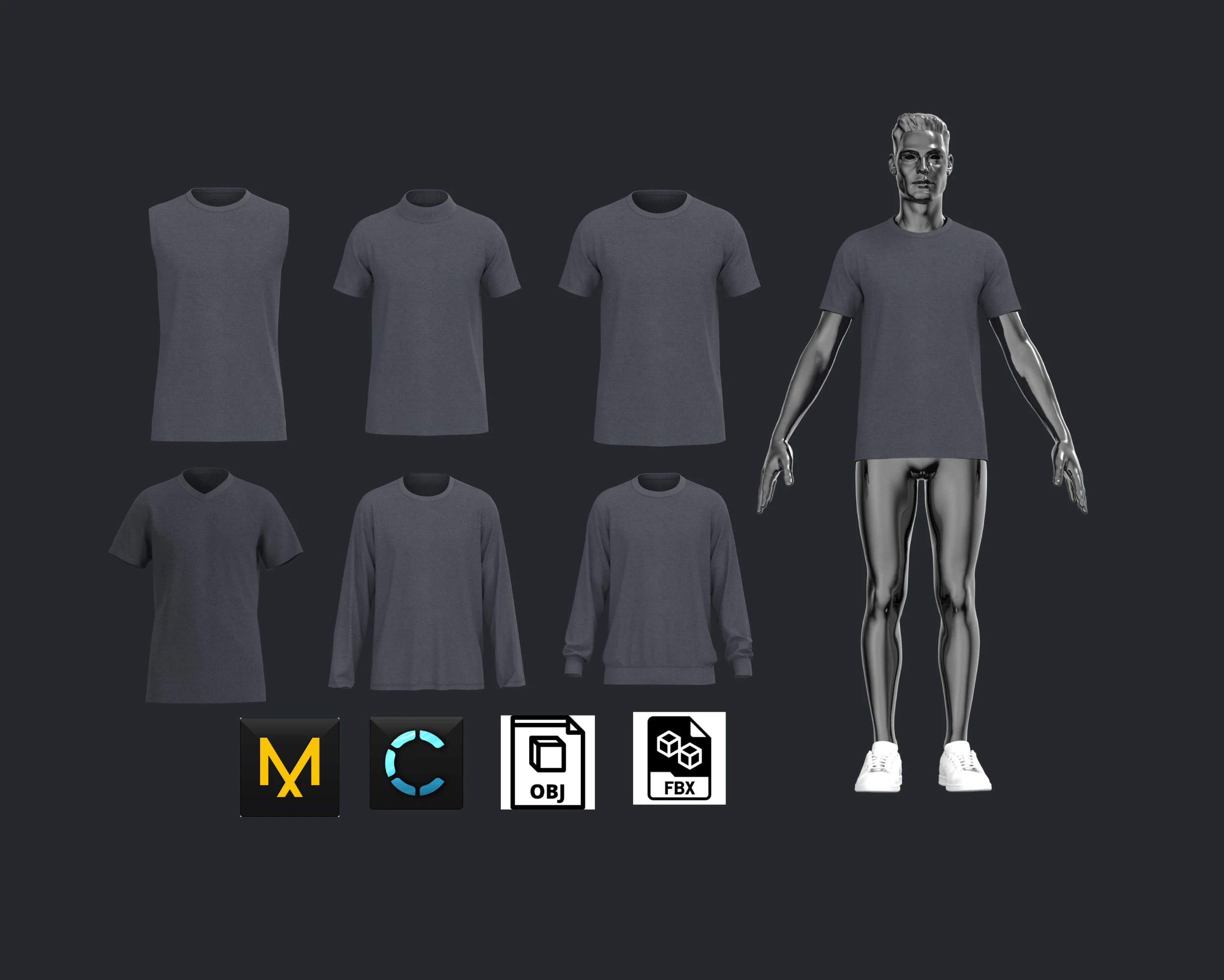 T-Shirt 6 Styles Pack 3D Model .c4d .max .obj .3ds .fbx .stl .blend
