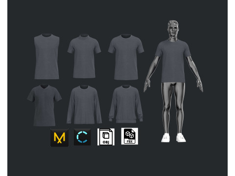 T-Shirt 6 Styles Pack 3D Model