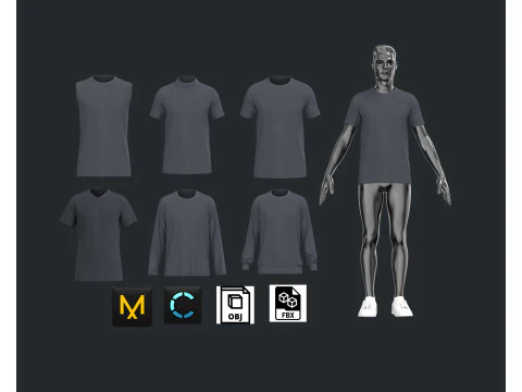 Tシャツ6スタイルパック 3Dモデル