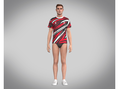 Soccer Red Print Jersey-11 V2 3D Model