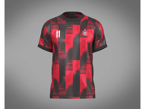 Jogador de camisa vermelha e preta de futebol esportivo-11 Modelo 3D