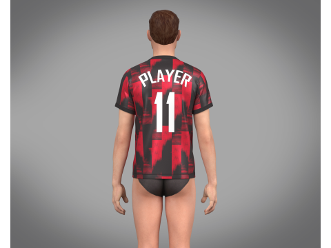 Soccer Sports Red and Black Jersey Player-11 3D Model