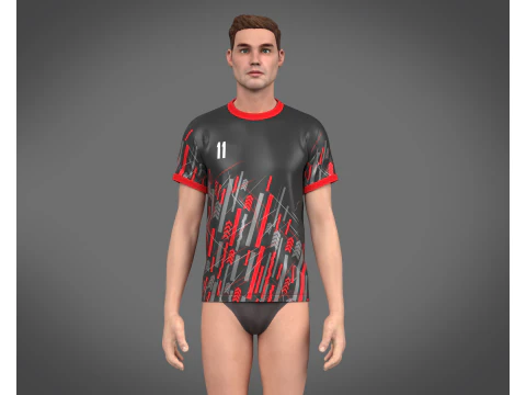 Soccer Sports Red Jersey Player-11 3D Model
