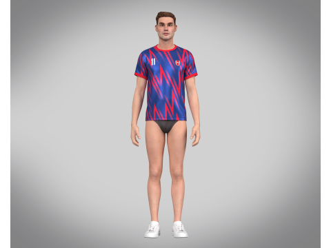 Soccer Red And Blue Jersey Player-11 3D Model