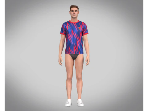 Soccer Red And Blue Jersey Player-11 3D Model