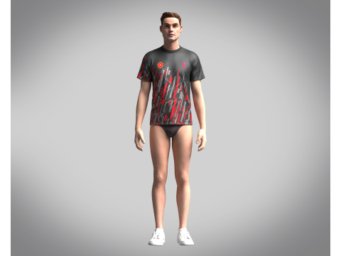 Soccer Red Print Jersey Player-11 3Dモデル