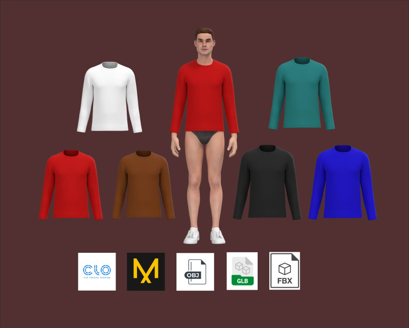 Men Long Sleeve T-Shirt - Colorway 3D Model .c4d .max .obj .3ds .fbx .stl .blend 