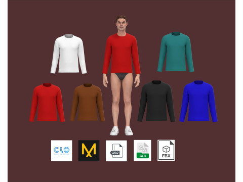 Men Long Sleeve T-Shirt - Colorway 3D 模型