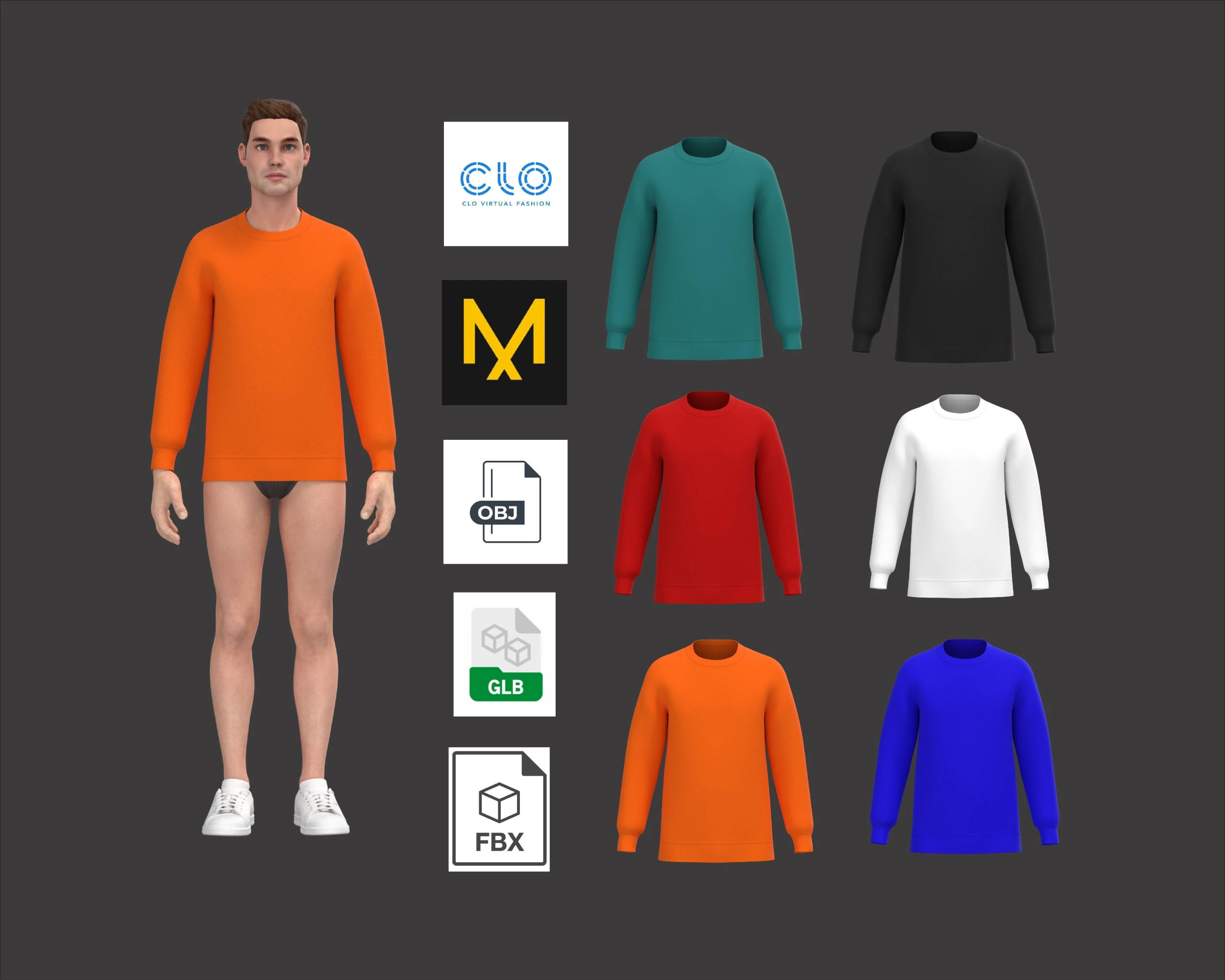 Men Sweatshirt - Colorway 3D Model .c4d .max .obj .3ds .fbx .stl .blend