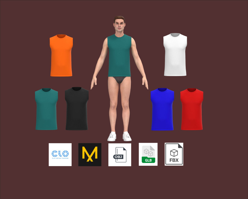 Men Sleeveless T-Shirt - Colorway Modelo 3D .c4d .max .obj .3ds .fbx .stl .blend 