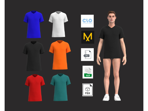 T-Shirt Vneck - Colorway 3D 模型